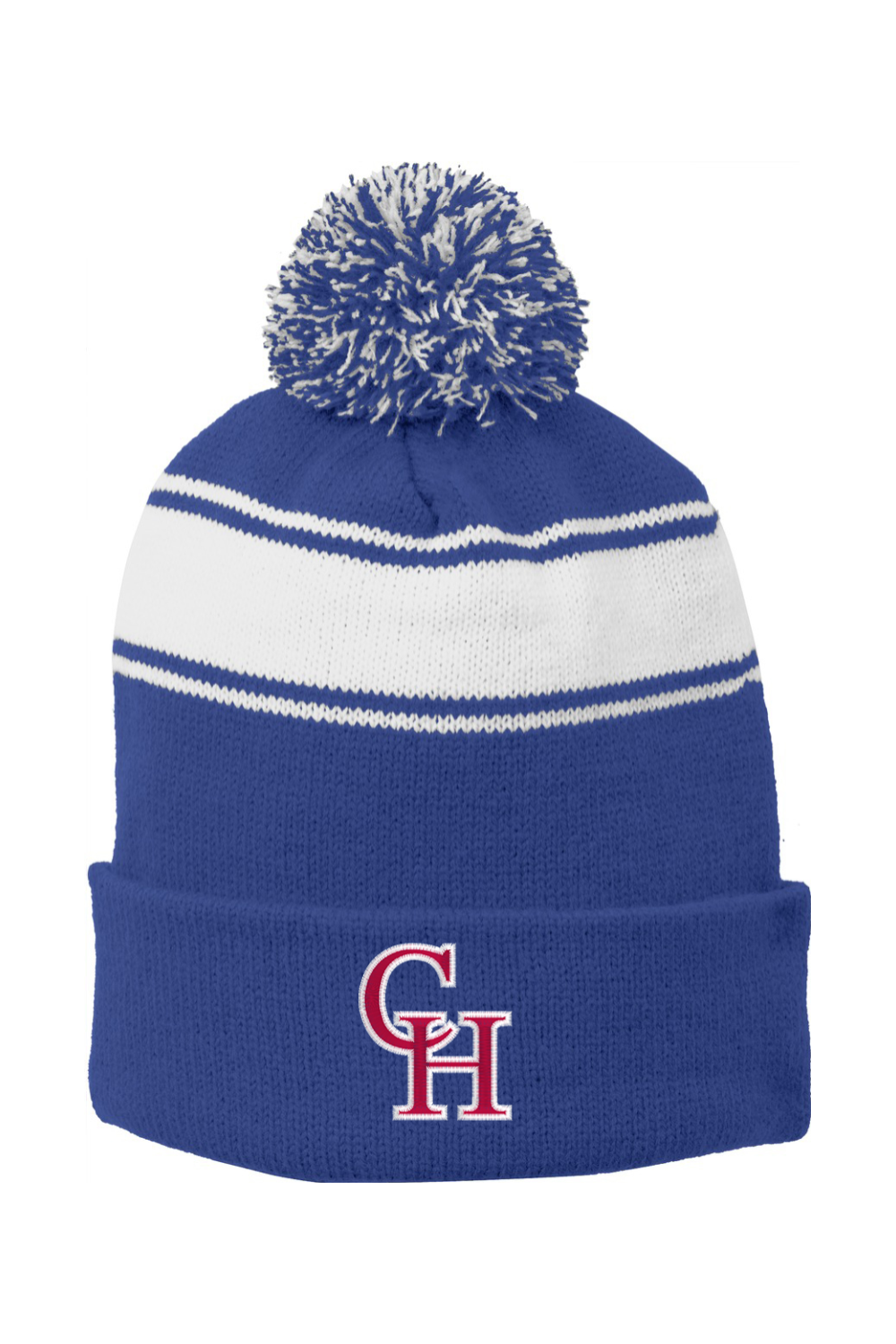 CH Monogram - Embroidered Sport-Tek Stripe Pom Pom Beanie